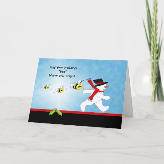 Carte de voeux de Noël Bumble Bee avec Snowman (Devant)