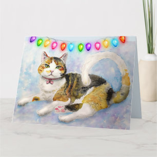 CARTE DE VŒUX DE NOËL CHAT CALICO (TORTIE)