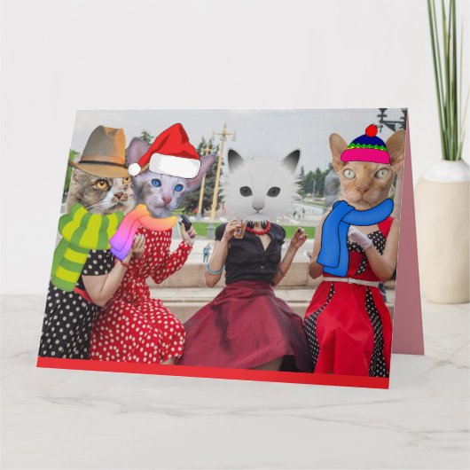 CARTE DE VOEUX DE NOËL CHAT DRÔLE POUR MEILLEURE A (Devant)