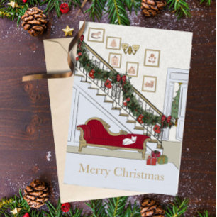 Carte de vœux de Noël Chat sur Canapé