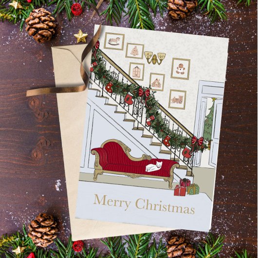 Carte de vœux de Noël Chat sur Canapé