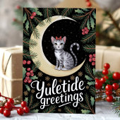 Carte de vœux de Noël Chat sur la Lune