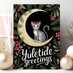 Carte de vœux de Noël Chat sur la Lune