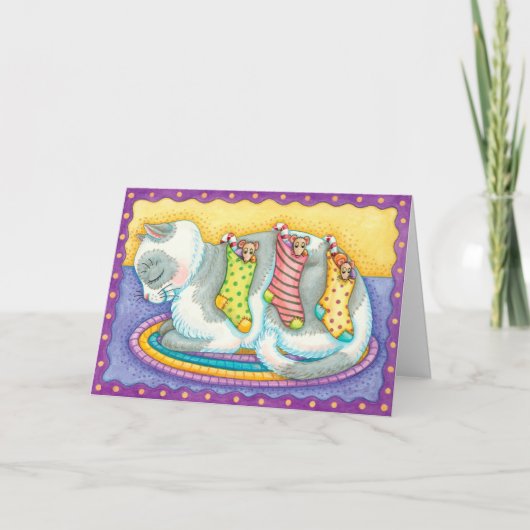 Carte de vœux de Noël Chaussettes Chat et Souris (Devant)