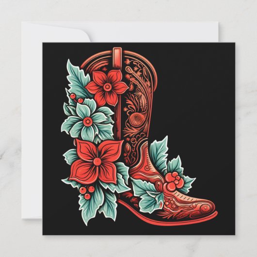 carte de vœux de Noël chaussure cowboy de Noël (Devant)