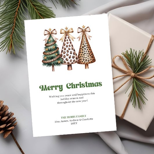 Carte de vœux de Noël chic imprimée léopard