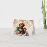 Carte de vœux de Noël chiot teckel