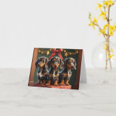 Carte de vœux de Noël chiots teckel (Fleur jaune)