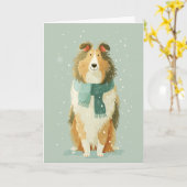 Carte de vœux de Noël Collie (Fleur jaune)