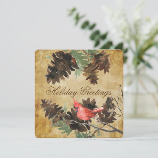 Carte de vœux de Noël Cônes de pin Cardinal rouge (Debout devant)