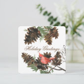 Carte de vœux de Noël Cônes de pin Cardinal rouge (Debout devant)