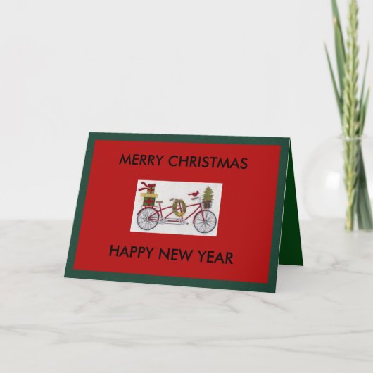 Carte de voeux de Noël de bicyclette et de (Devant)
