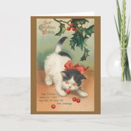 Carte de voeux de Noël de chat victorien (Devant)