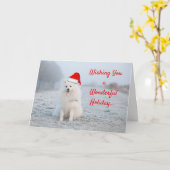 Carte de voeux de Noël de Chien Blanc Samoyed (Fleur jaune)