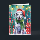 Carte de voeux de Noël de chien dalmate<br><div class="desc">Vivez un tourbillon de vacances amusant avec ce chien de Noël de conception ludique! Plein d'énergie festive,  il capture la joie de la saison avec un thème fantasque et chaleureux,  parfait pour répandre la joie.</div>