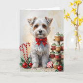 Carte de voeux de Noël de chien de Bedlington Terr (Fleur jaune)