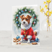 Carte de voeux de Noël de chien de Terrier frontal (Fleur jaune)
