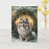 Carte de voeux de Noël de Chien Keeshond (Fleur jaune)