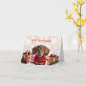 Carte de vœux de Noël de chiot Dachshund (Fleur jaune)
