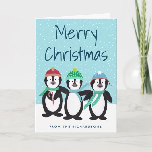 Carte de voeux de Noël de copains de pingouin (Devant)