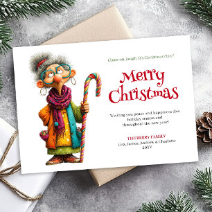 Carte de vœux de Noël de dame de bande dessinée mo
