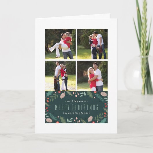 Carte de voeux de Noël de Foliage d'hiver - Turquo (Devant)