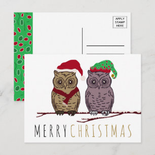 Carte de vœux de Noël de hibou Santa et de hibou e