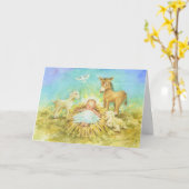 Carte de voeux de Noël de Jésus avec animaux (Fleur jaune)