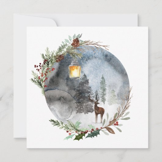 Carte de voeux de Noël de la lanterne Reindeer d'h (Devant)