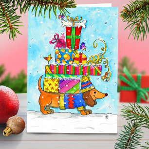 Carte de vœux de Noël de teckel par Nicole Janes