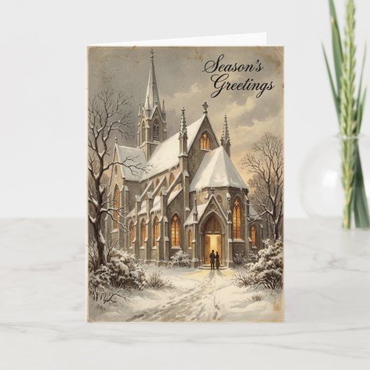 Carte de vœux de Noël d'église enneigée (Devant)