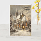 Carte de vœux de Noël d'église enneigée (Fleur jaune)