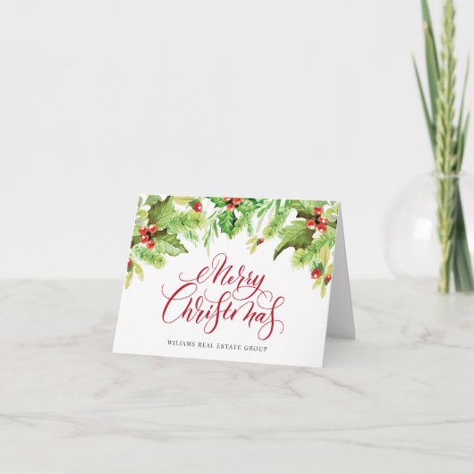 Carte de vœux de Noël d'entreprise Baie de houx fe (Devant)