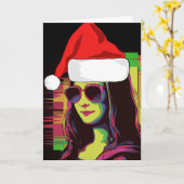 Carte de vœux de Noël drôle MONA LISA (Fleur jaune)