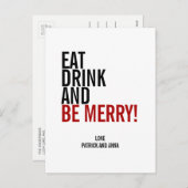 Carte de vœux de Noël Eat Drink & Be Merry (Devant / Derrière)