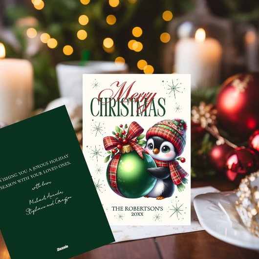 Carte de vœux de Noël Écharpe Chapeau Carreaux Rou