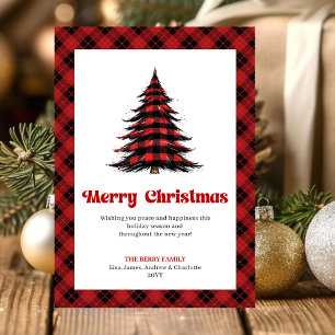 Carte de vœux de Noël élégante à carreaux rouges e