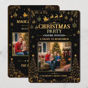 Carte de vœux de Noël élégante en noir et or repré