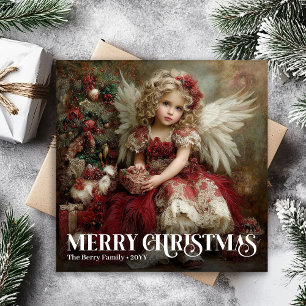 Carte de vœux de Noël élégante et vintage d'ange v