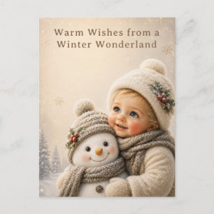 Carte de vœux de Noël Enfant doux et Bonhomme de n
