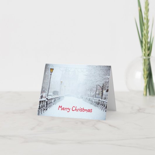 Carte de vœux de Noël enneigée de ville (Devant)
