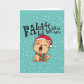 Carte de vœux de Noël Fa La La La La Chat qui chan (Devant)