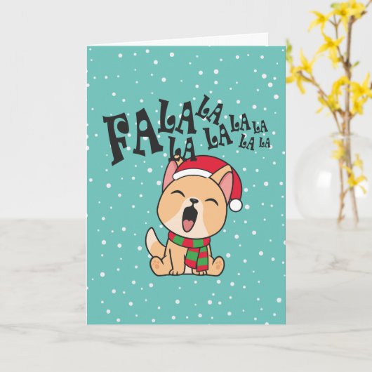 Carte de vœux de Noël Fa La La La La Chien qui cha (Fleur jaune)