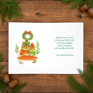 Carte de vœux de Noël fantaisiste avec un tamia