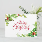 Carte de vœux de Noël festive houx baie gui (Debout devant)