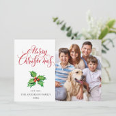 Carte de vœux de Noël festive houx baie gui (Debout devant)