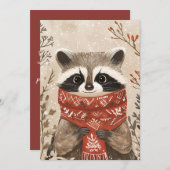 Carte de voeux de Noël festive Racoon (Devant / Derrière)