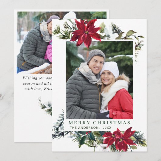 Carte de vœux de Noël Fleur de Noël Rouge Festive (Devant / Derrière)