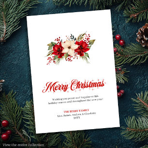 Carte de vœux de Noël fleurs aquarelle élégante