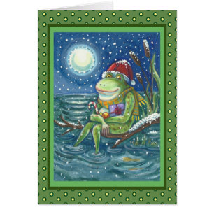 CARTE DE VŒUX DE NOËL FROG ON LOG HOLIDAY Vierge